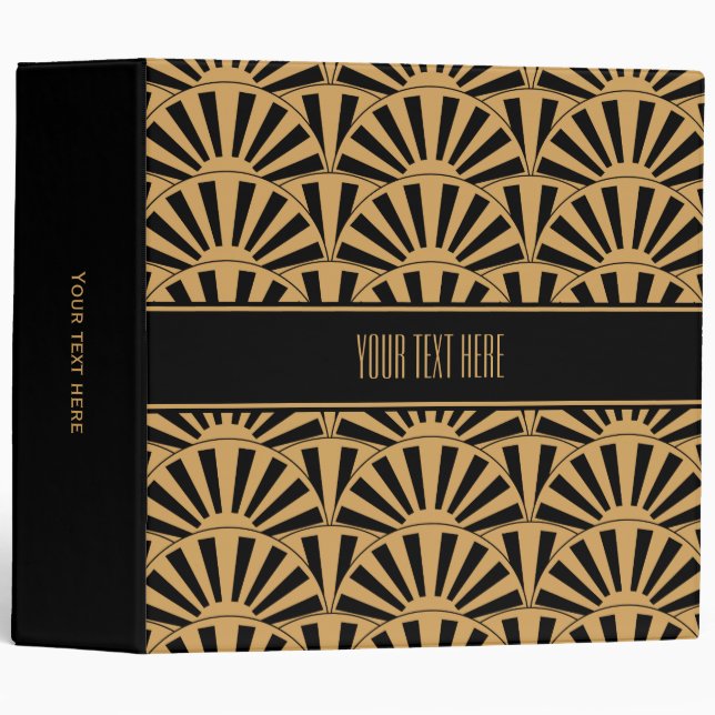 Gold and Black Art Deco Fan Flowers Motif Binder (Front/Spine)
