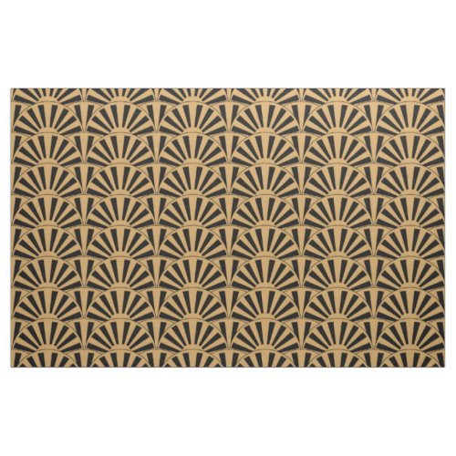 Gold and Black Art Deco Fan Flowers Motif Fabric