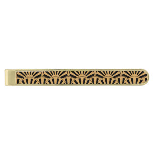 Gold and Black Art Deco Fan Flowers Motif Finish Tie Clip