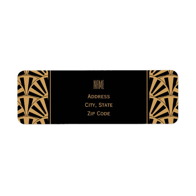 Gold and Black Art Deco Fan Flowers Motif Label (Front)