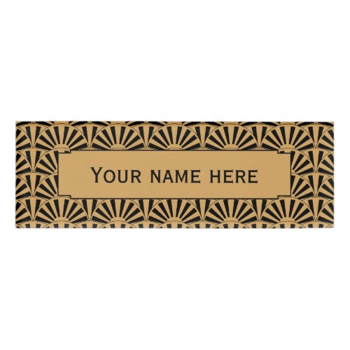 Gold and Black Art Deco Fan Flowers Motif Name Tag