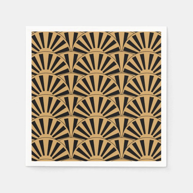 Gold and Black Art Deco Fan Flowers Motif Napkins (Front)