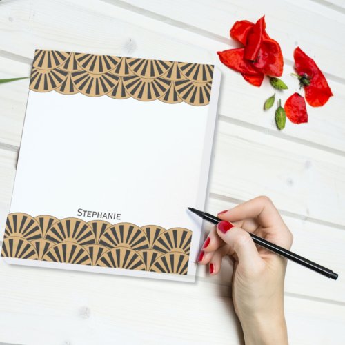 Gold and Black Art Deco Fan Flowers Motif Notepad