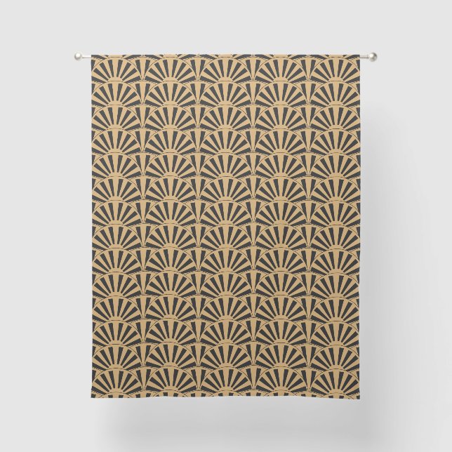 Gold and Black Art Deco Fan Flowers Motif Sheer Curtains (Front)