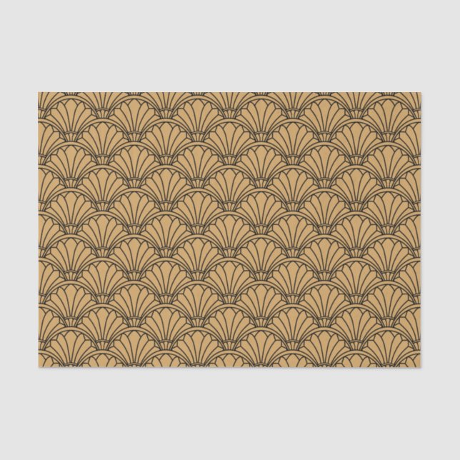 Gold and Black Art Deco Fan Flowers Motif Tissue Paper (Front)