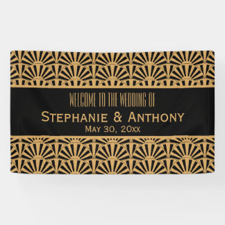 Gold and Black Art Deco Fan Flowers Wedding Banner