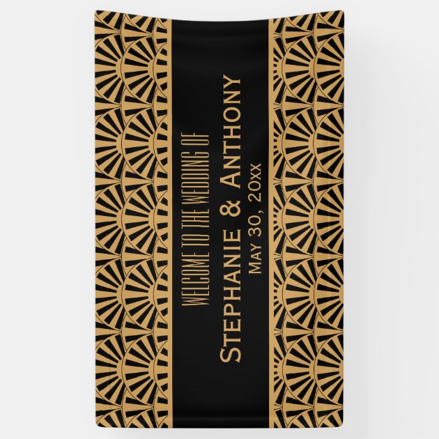 Gold And Black Art Deco Fan Flowers Wedding Banner