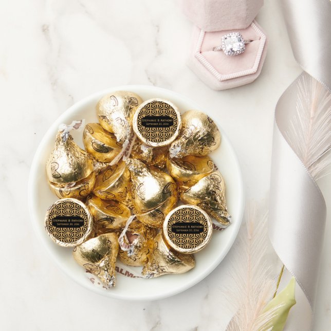Gold and Black Art Deco Fan Flowers Wedding Hershey®'s Kisses® (Wedding)