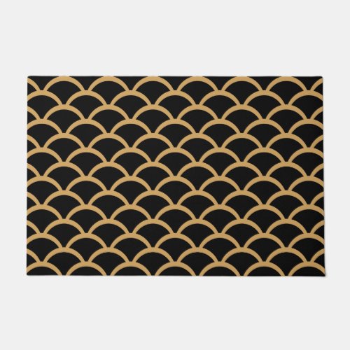 Gold and Black Art Deco Fish Scale Pattern Doormat
