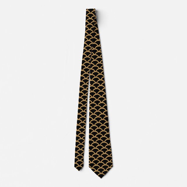 Gold and Black Art Deco Fish Scale Pattern  Neck Tie (Back)