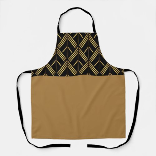 Gold And Black Art Deco Geometric Arrow Pattern Apron