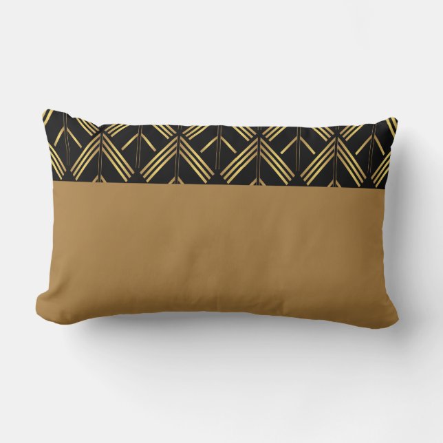 Gold And Black Art Deco Geometric Arrow Pattern Lumbar Pillow (Front)