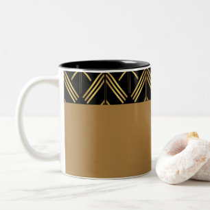 Gold And Black Art Deco Geometric Arrow Pattern Two-Tone Coffee Mug