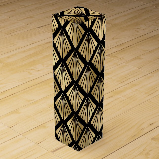 Gold and Black Art Deco Geometric Fan Wine Box (Front)