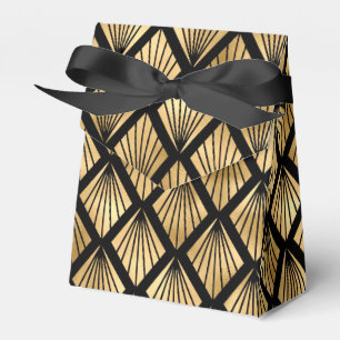 Gold and Black Art Deco Geometric Fans Favor Boxes