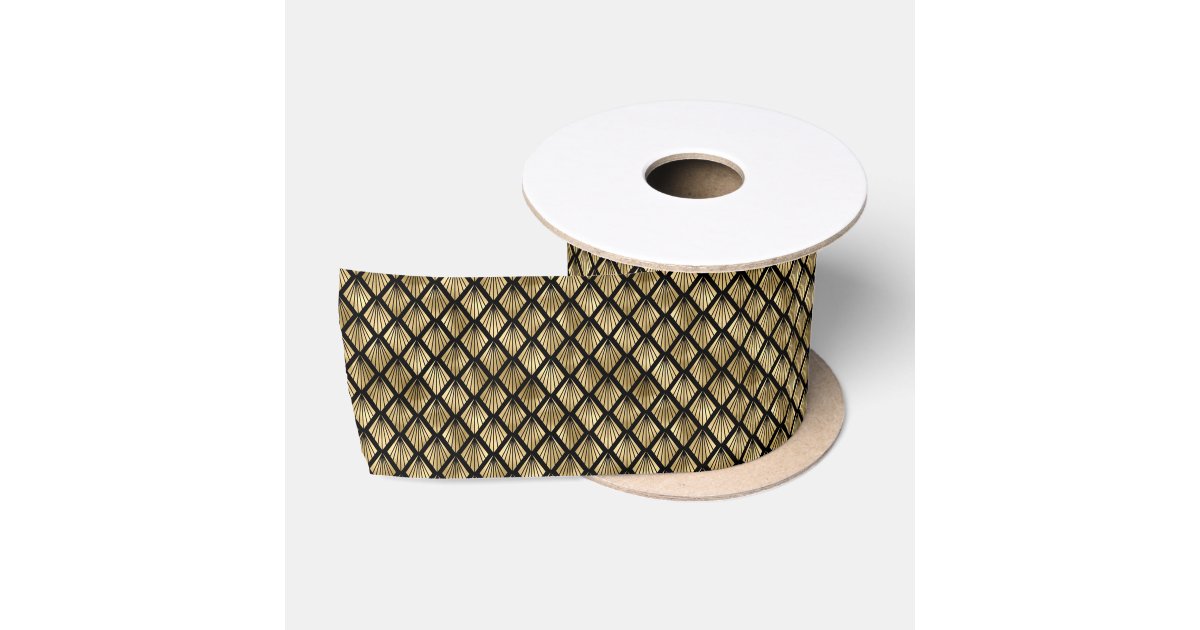 Geometric Line Ribbon Fan Gold and Black Art Deco Geometric Fans Satin Ribbon | Zazzle