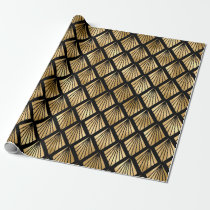 Gold and Black Art Deco Geometric Fans Wrapping Paper