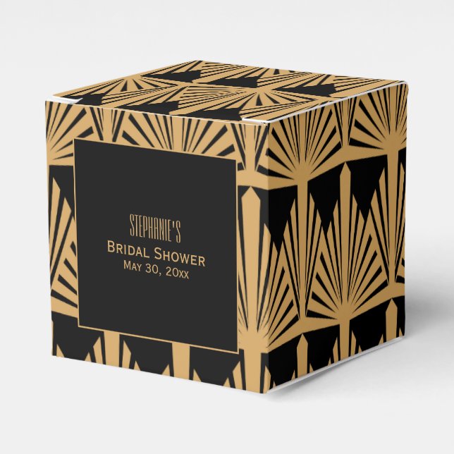 Gold and Black Art Deco Pattern Bridal Shower Favor Boxes (Front Side)