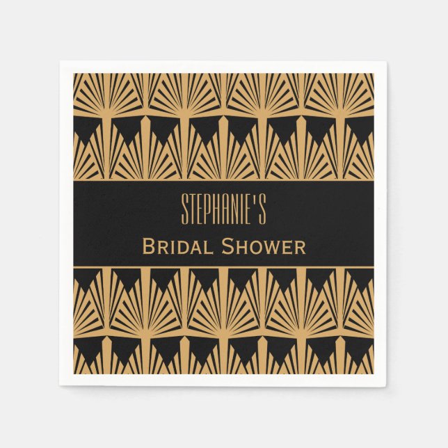 Gold and Black Art Deco Pattern Bridal Shower Paper Napkins (Front)