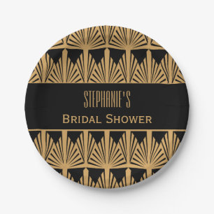 Gold and Black Art Deco Pattern Bridal Shower Paper Plates