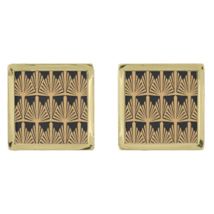 Gold and Black Art Deco Pattern Gold Cufflinks