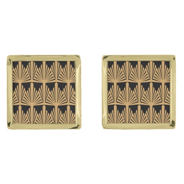 Gold and Black Art Deco Pattern Gold Cufflinks (Front)