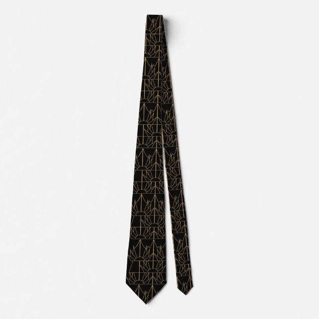 Gold and Black Art Deco Pattern Neck Tie (Front)