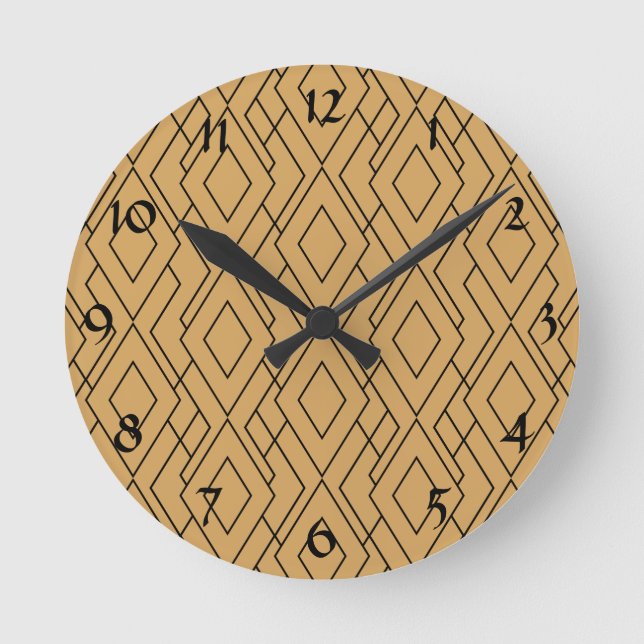 Gold and Black Art Deco Pattern Round Clock (Front)