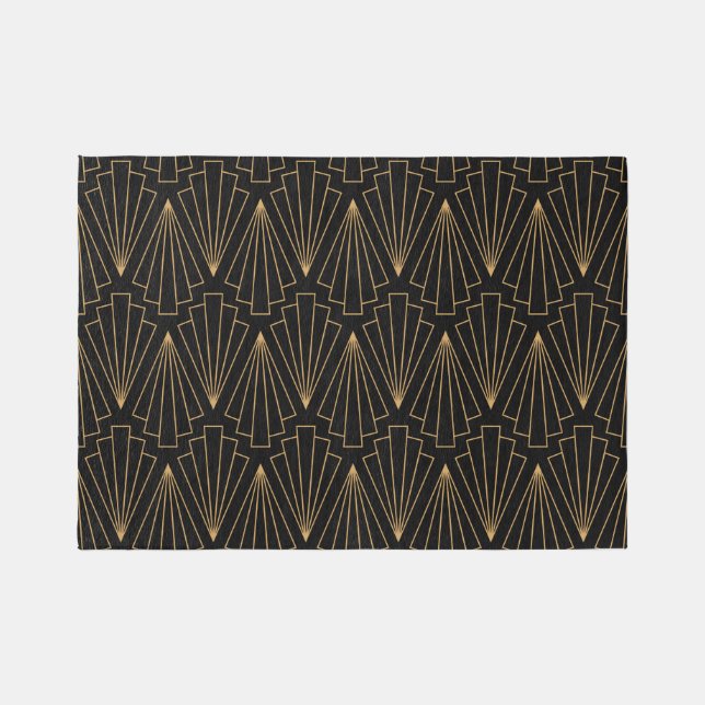 Gold and Black Art Deco Pattern Rug (Front)