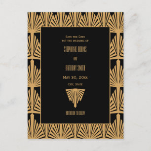Gold and Black Art Deco Pattern Save the Date Announcement Postcard