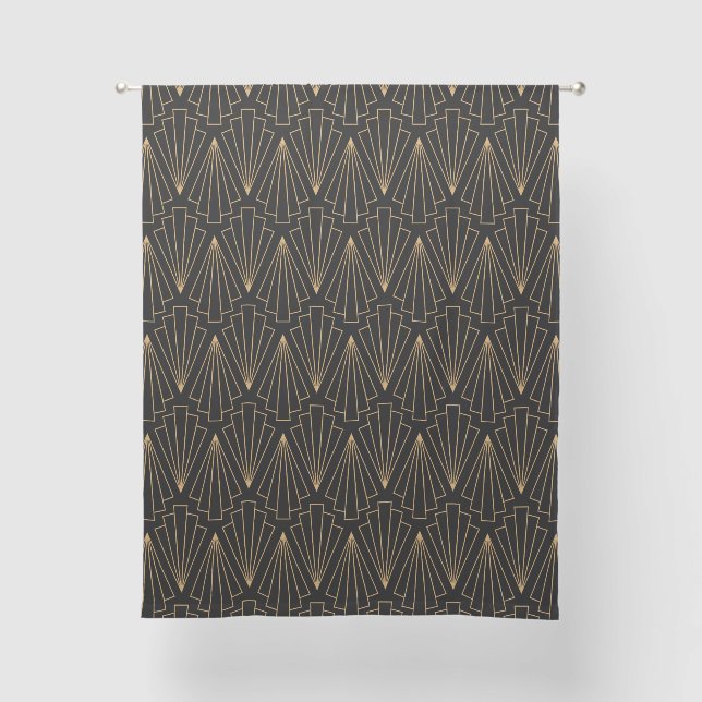 Gold and Black Art Deco Pattern Sheer Curtains (Front)