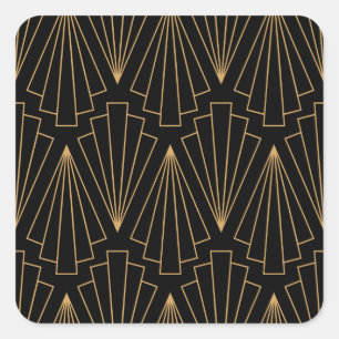 Gold and Black Art Deco Pattern Square Sticker