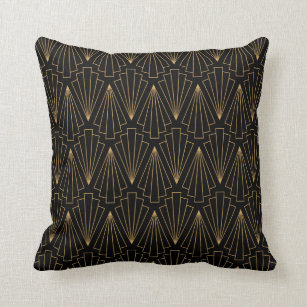 Gold and Black Art Deco Pattern Throw Pillow