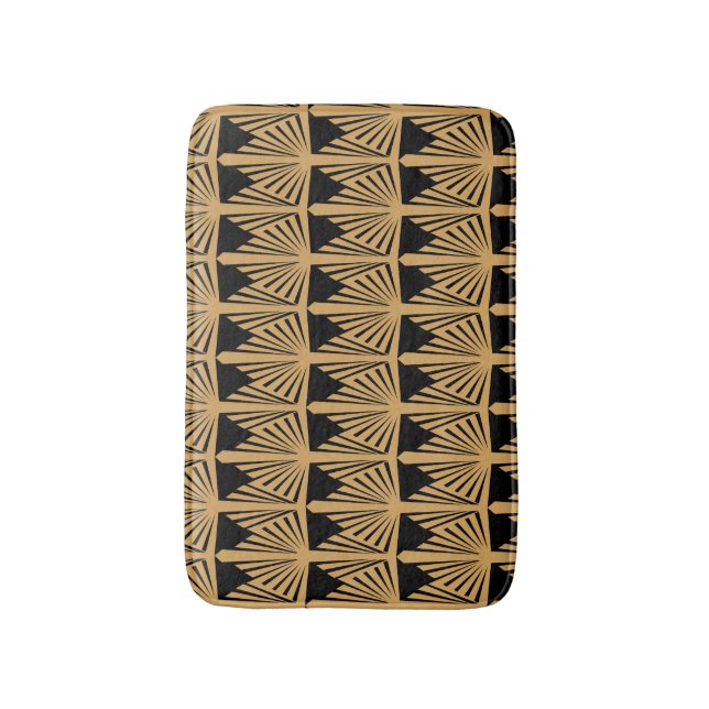 Gold and Black Art Deco Pattern Wedding Bathroom Mat (Front Vertical)