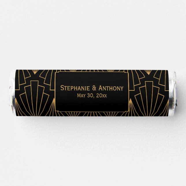 Gold and Black Art Deco Pattern Wedding Breath Savers® Mints (Front)