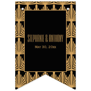 Gold and Black Art Deco Pattern Wedding Bunting Flags