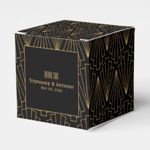 Gold and Black Art Deco Pattern Wedding Favor Boxes