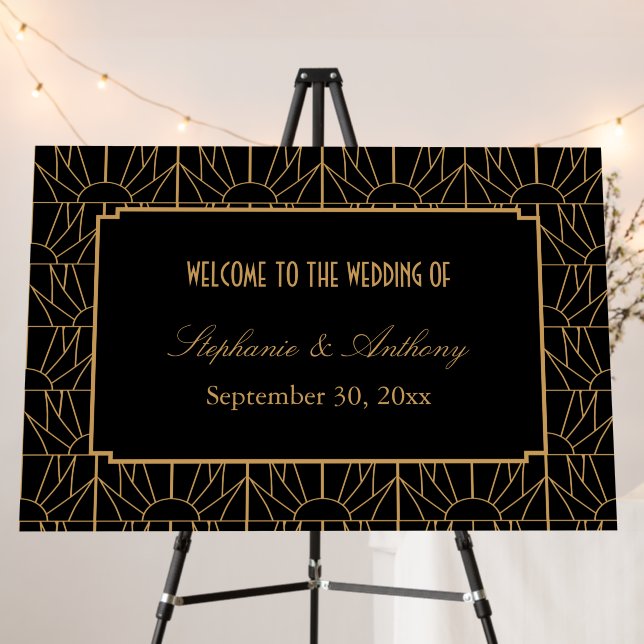 Gold and Black Art Deco Pattern Wedding Foam Board (In Situ (Stand))