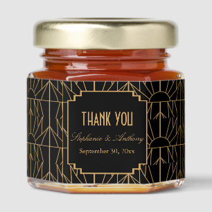 Gold and Black Art Deco Pattern Wedding Honey Jar Favors