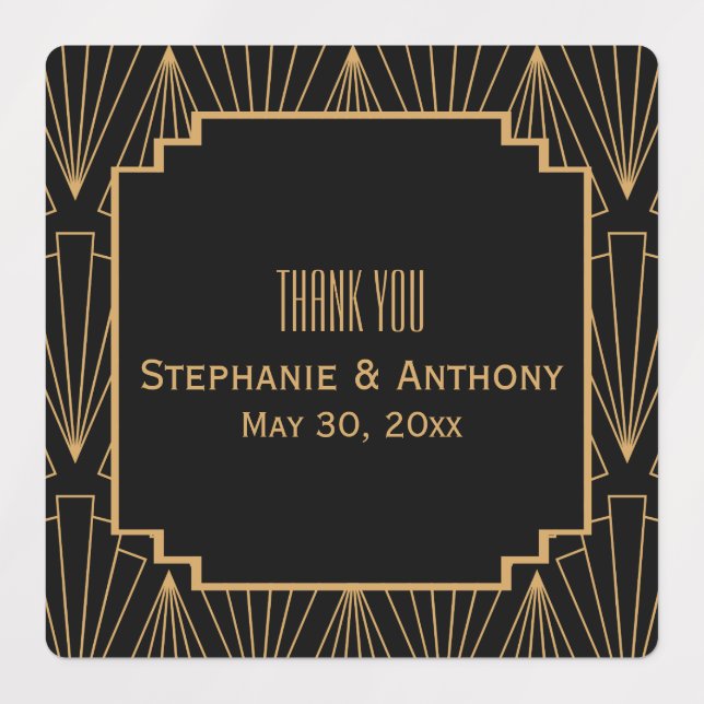 Gold and Black Art Deco Pattern Wedding Labels (Design 1)