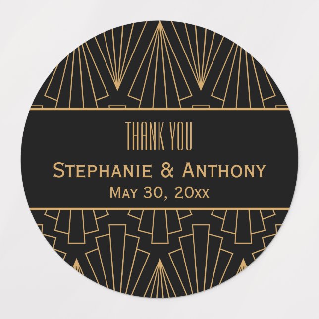 Gold and Black Art Deco Pattern Wedding Labels (Design 1)