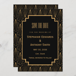 Gold and Black Art Deco Pattern Wedding Save The Date