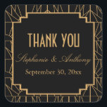 Gold and Black Art Deco Pattern Wedding Square Sticker<br><div class="desc">Gold and black art deco pattern wedding thank you sticker. The design features a trendy gold and black art deco pattern.</div>