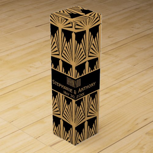 Gold and Black Art Deco Pattern Wedding Thank You Wine Gift Box