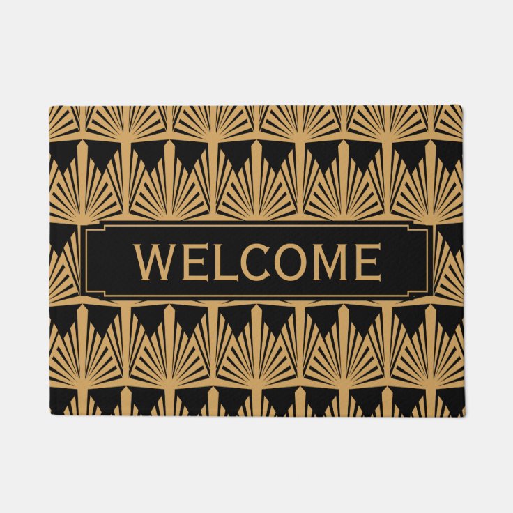 Gold and Black Art Deco Pattern Doormat Zazzle