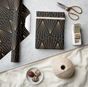 Gold and Black Art Deco Pattern Wrapping Paper