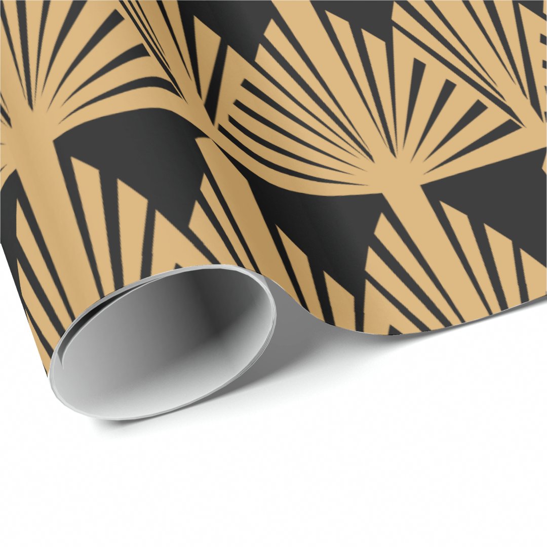 Gold and Black Art Deco Pattern Wrapping Paper Zazzle