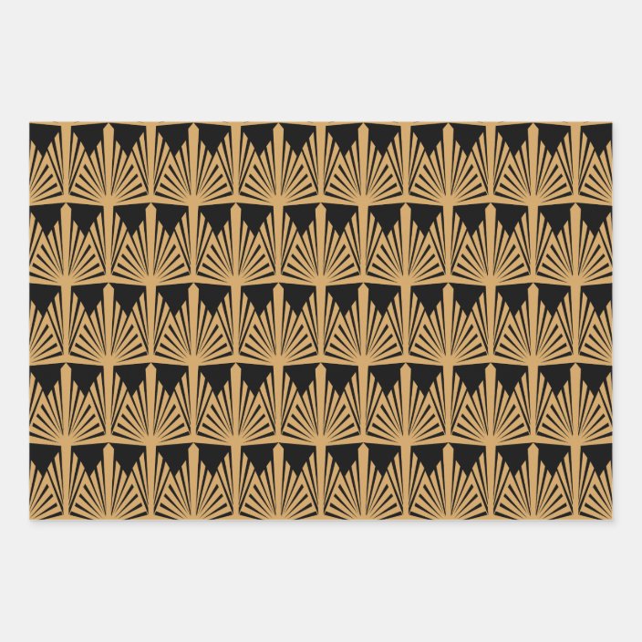 Gold and Black Art Deco Pattern Wrapping Paper Sheets