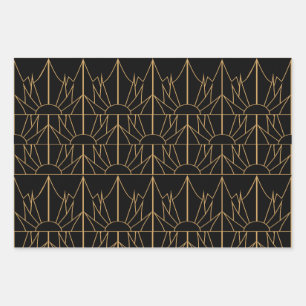 Gold and Black Art Deco Pattern Wrapping Paper Sheets