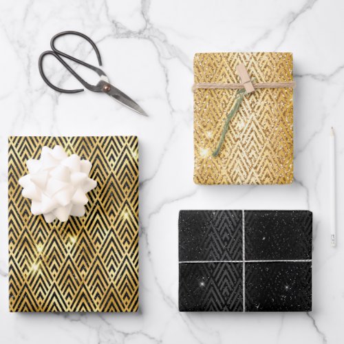 Gold and Black Art Deco Patterns Wrapping Paper Sheets